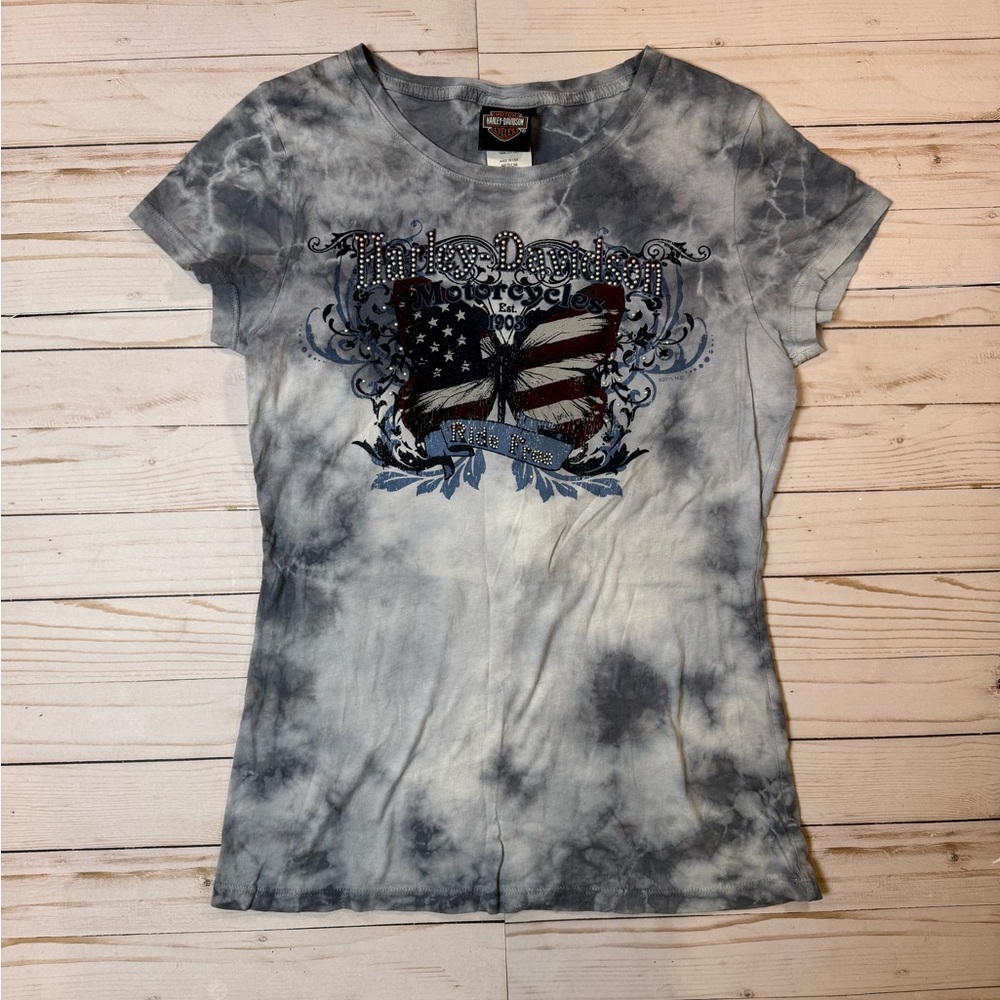 Harley Davidson Motorcycle Women’s Gray Fitted Tshirt Size Medium Bad Mama Jama